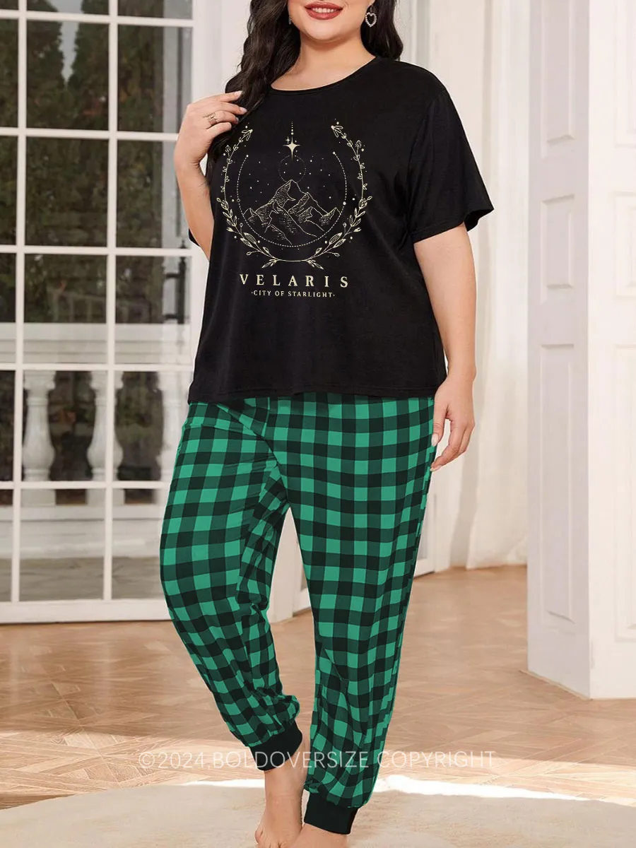 Vintage Style Velaris Book Plaid Christmas Pajama Set