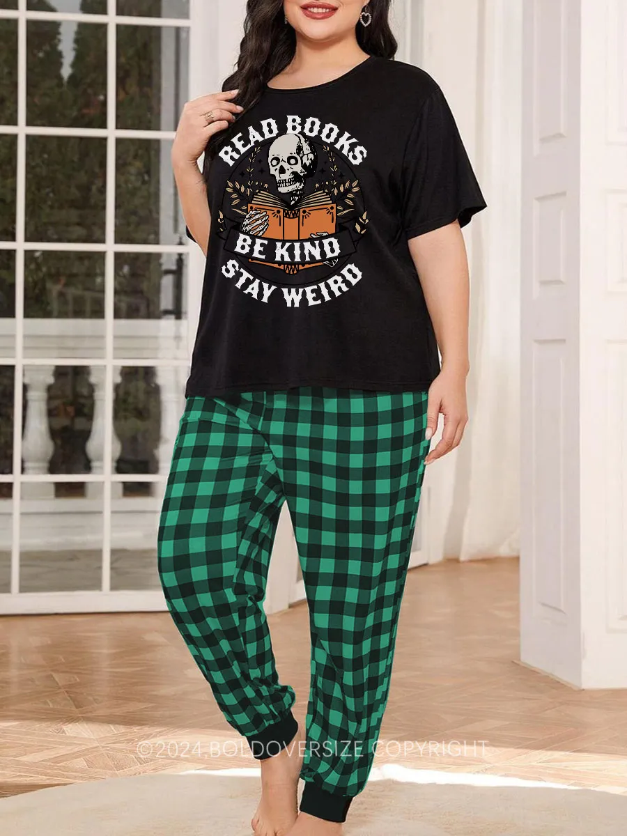 Vintage Be Kind Stay Weird Plaid Christmas Pajama Set