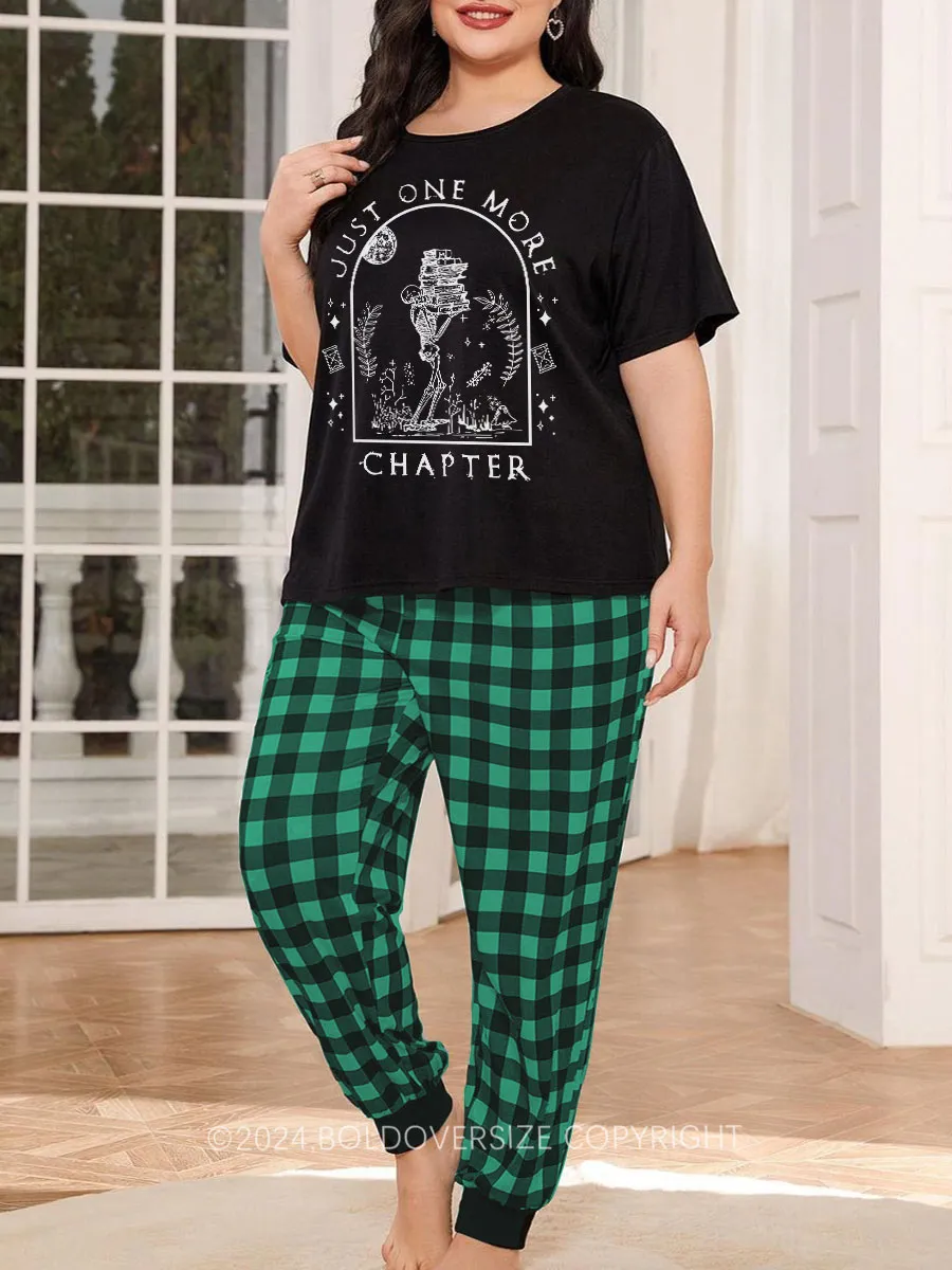 Vintage Just One More Chapter Novel Plaid Christmas Pajama Set