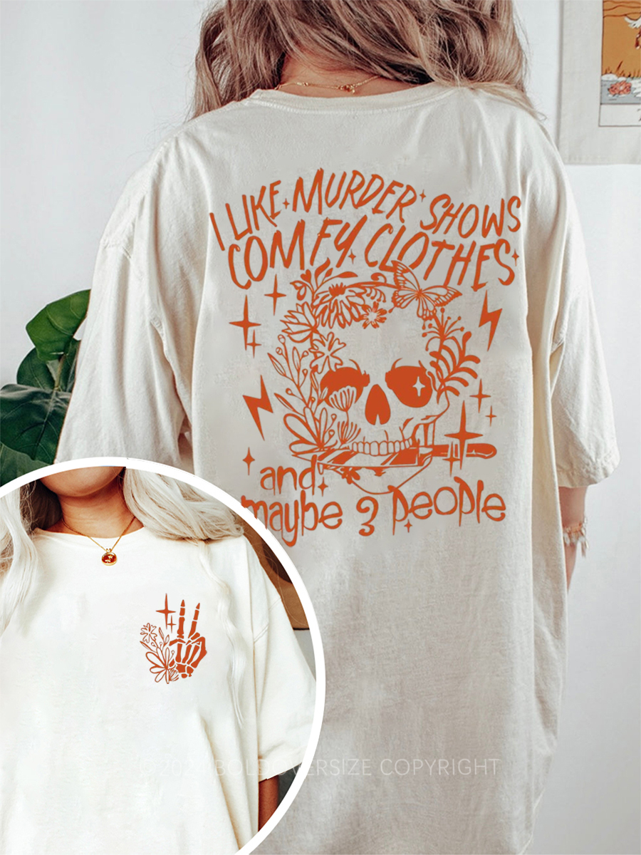 Vintage Adult Humor Murder Shows Lover Skeleton Floral Tee