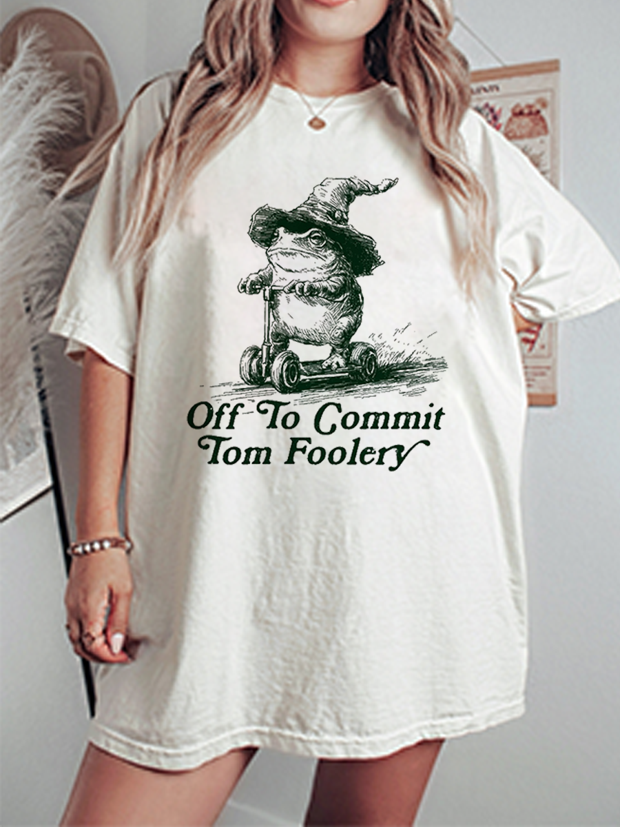 Vintage Off To Commit Tom Foolery Oversize Graphic Tee
