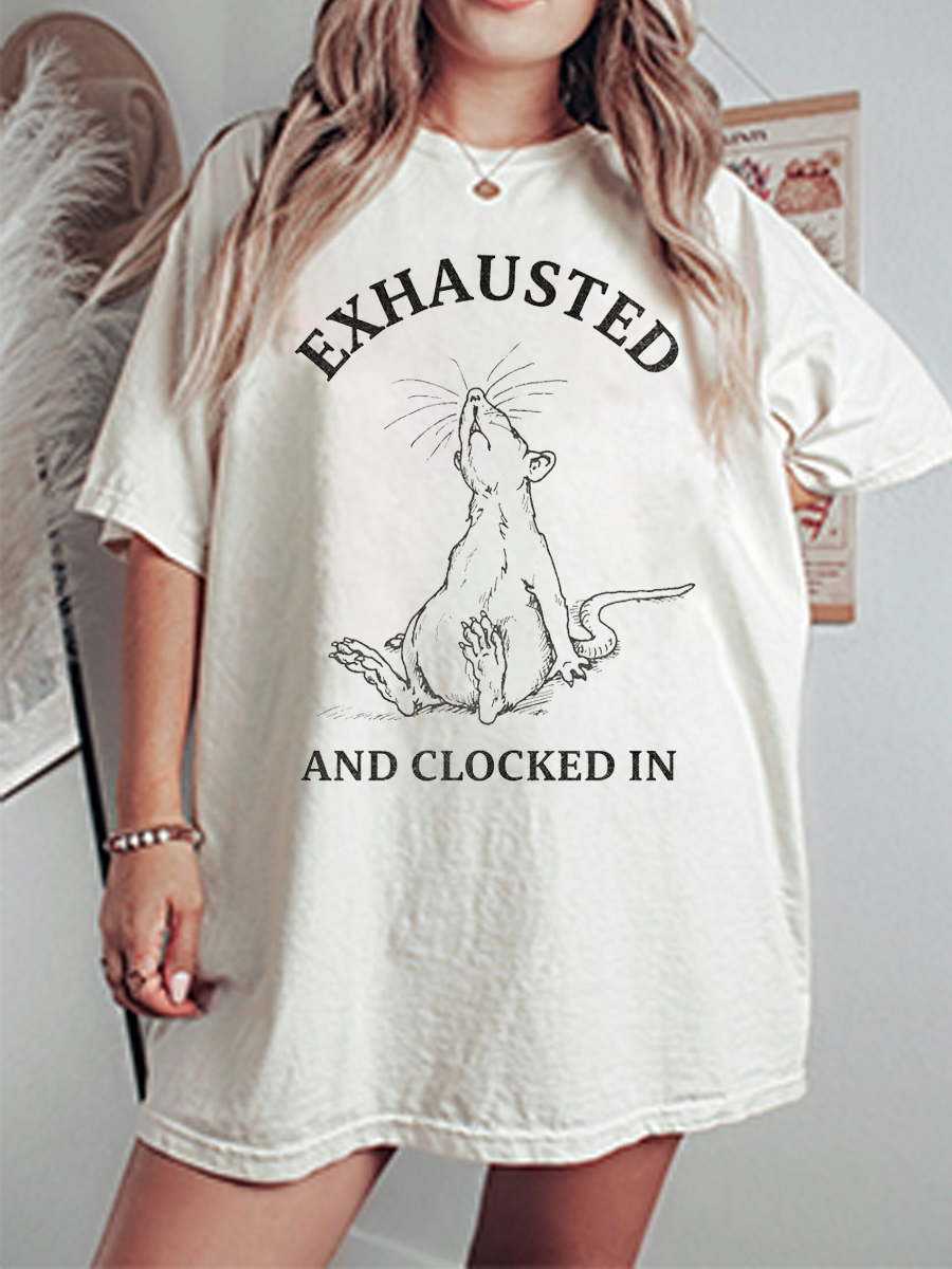 Vintage Exhausted And Clocked In Oversize Graphic Tee