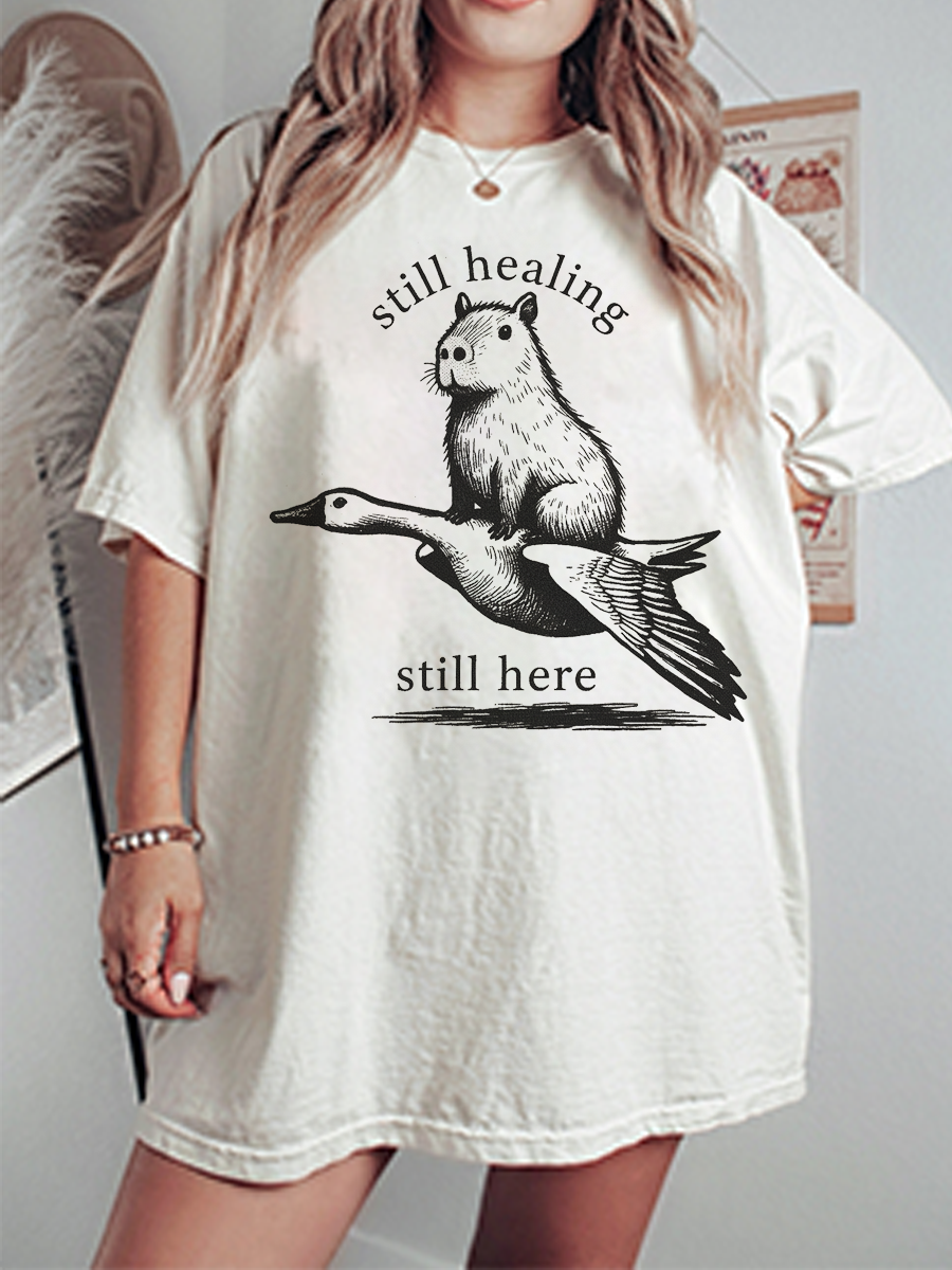 Vintage Still Healing，Still Here Oversize Graphic Tee