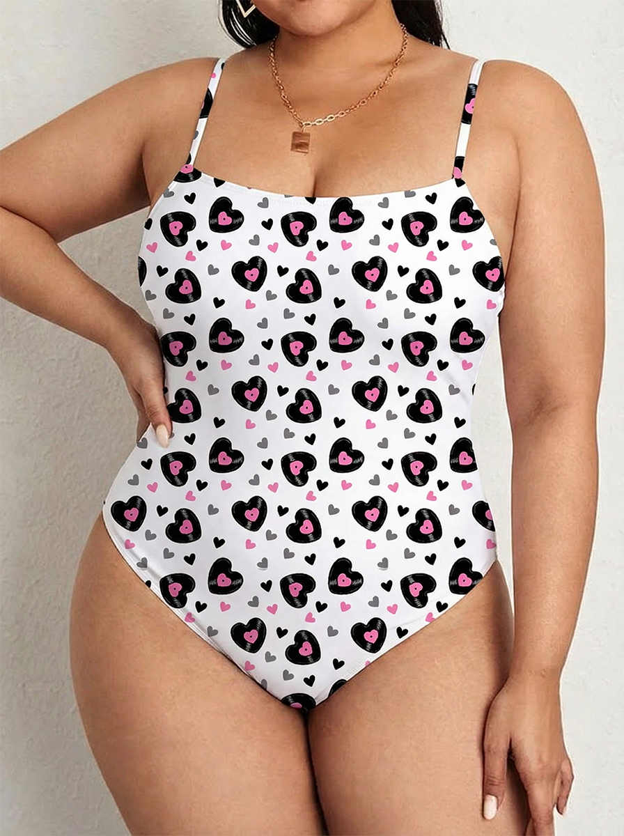Vintage Love Hearts One Piece Slim-Strap Swimsuit