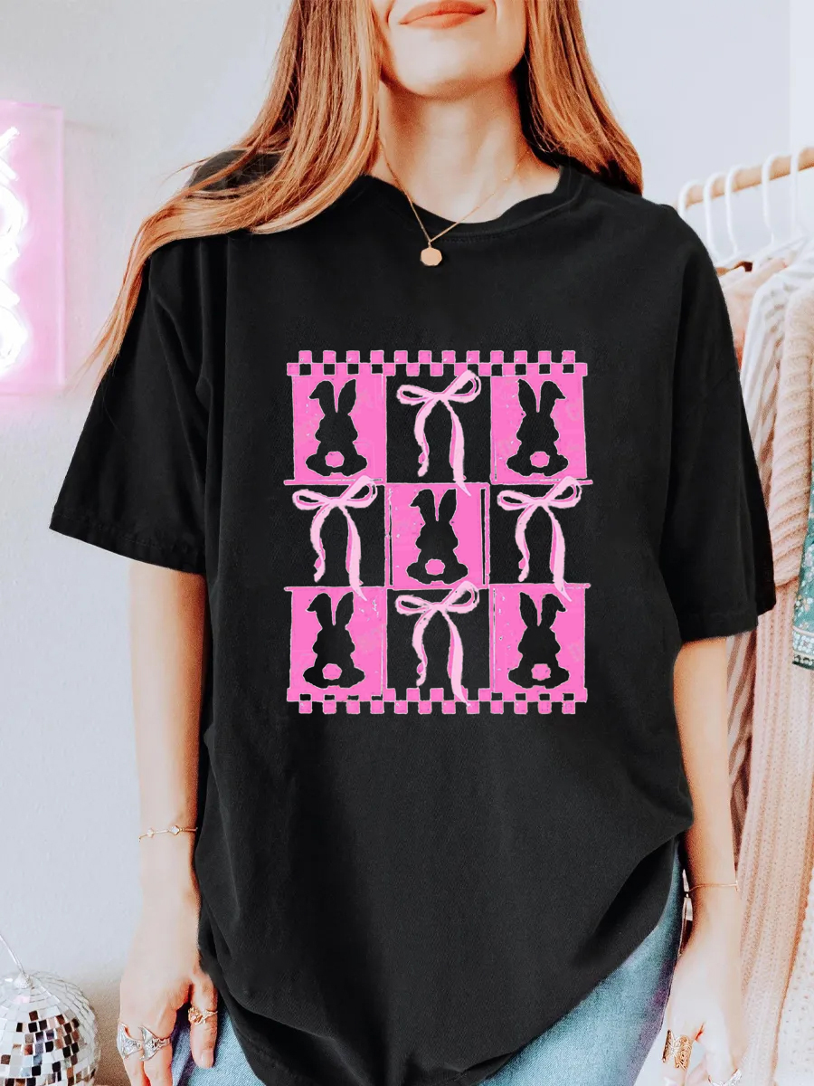 Vintage Checkered Easter Coquette Oversize Graphic Tee