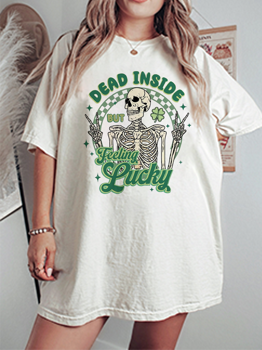 Vintage Dead Inside But Feeling Lucky Oversize Graphic Tee