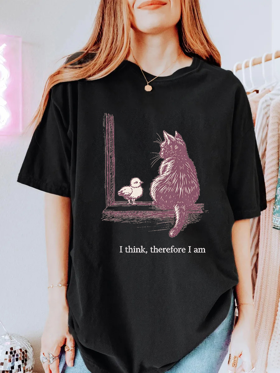 Vintage I Think, Therefore I Am Oversize Graphic Tee