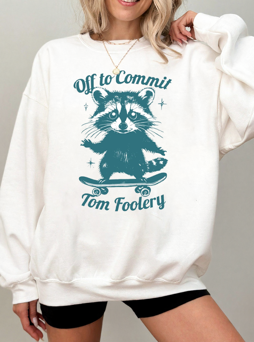 Vintage Off To Commit Tom Foolery Raccoon Graphic Sweatshirt