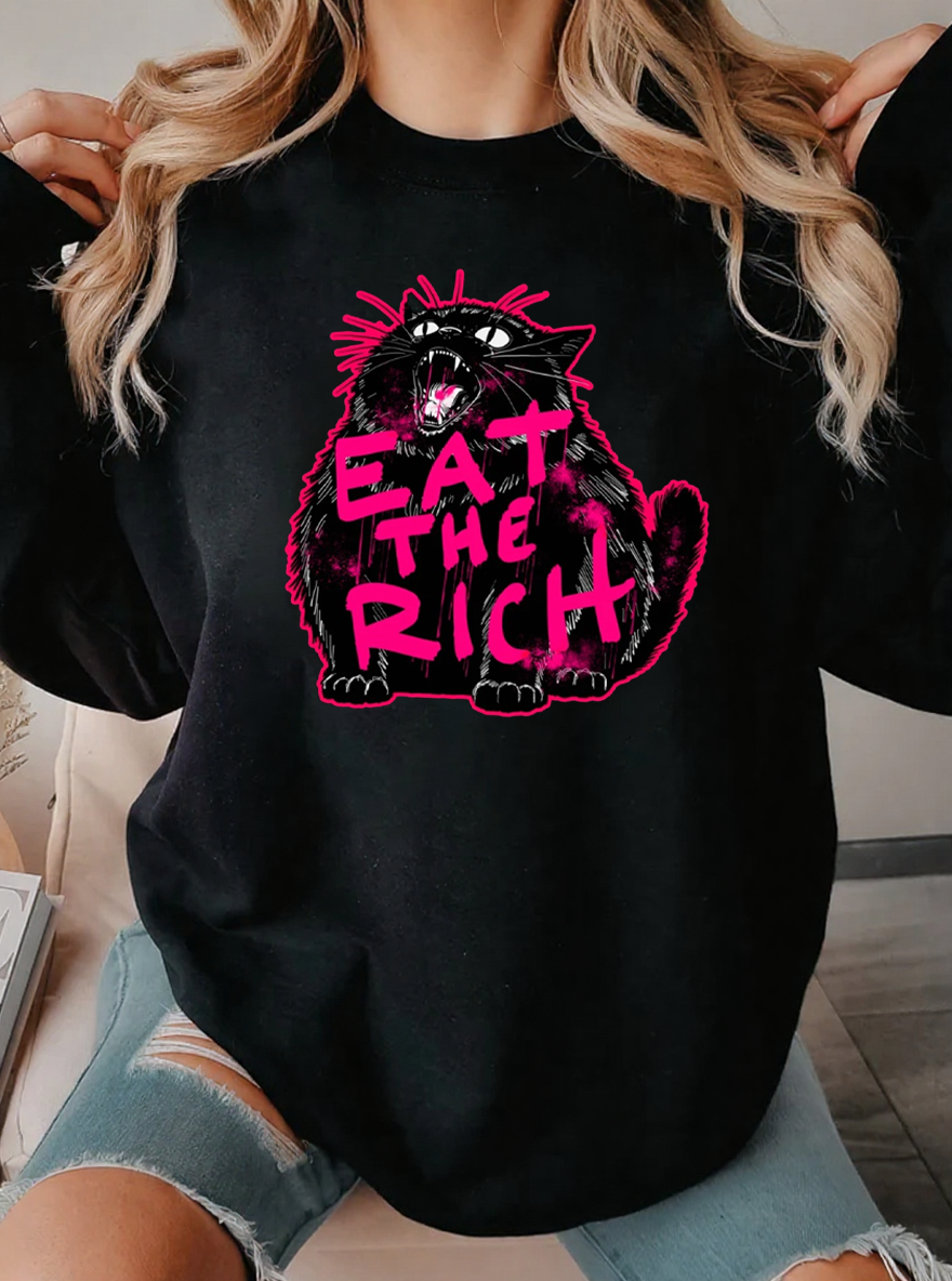 Vintage Eat The Rich Cat Graphic Sweatshirt