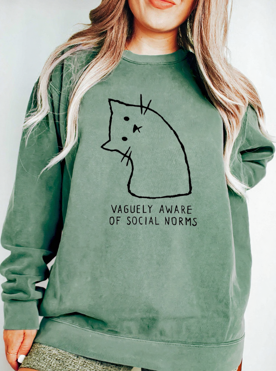 Vintage Vaguely Aware Of Social Norms Cat Graphic Sweatshirt