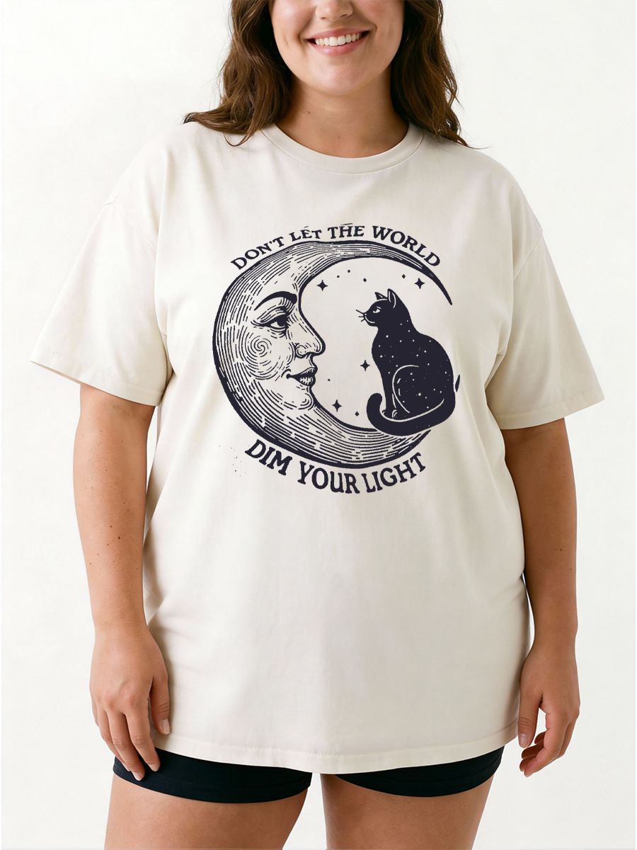 Vintage Don'T Let The World Dim Your Light Cat Oversize Graphic Tee