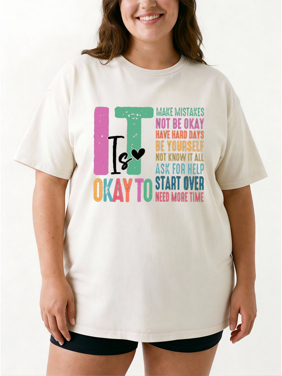 Vintage It Is Okay To Make Mistakes, Not Be Okay, Have Hard Days, Be Yourself, Not Know It All, Ask For Help, Start Over, Need More Time Oversize Graphic Tee