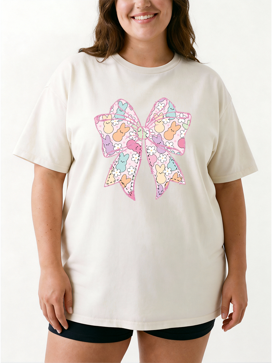 Vintage Easter Coquette Bow Oversize Graphic Tee