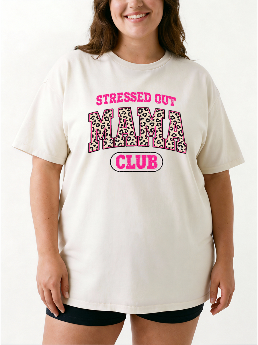 Vintage Stressed Out Mama Club Oversize Graphic Tee