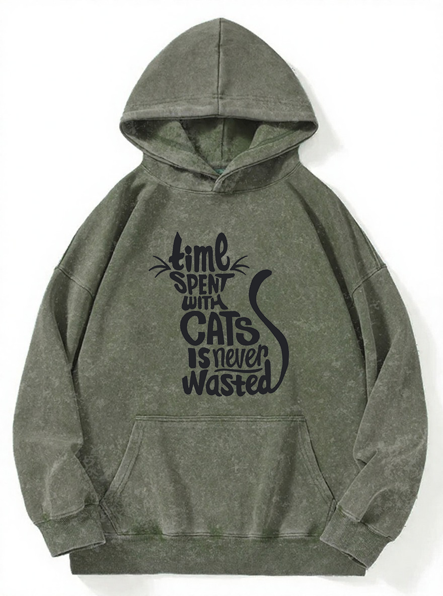 Vintage Time Spent With Cats Is Never Wasted Washed Hoodie