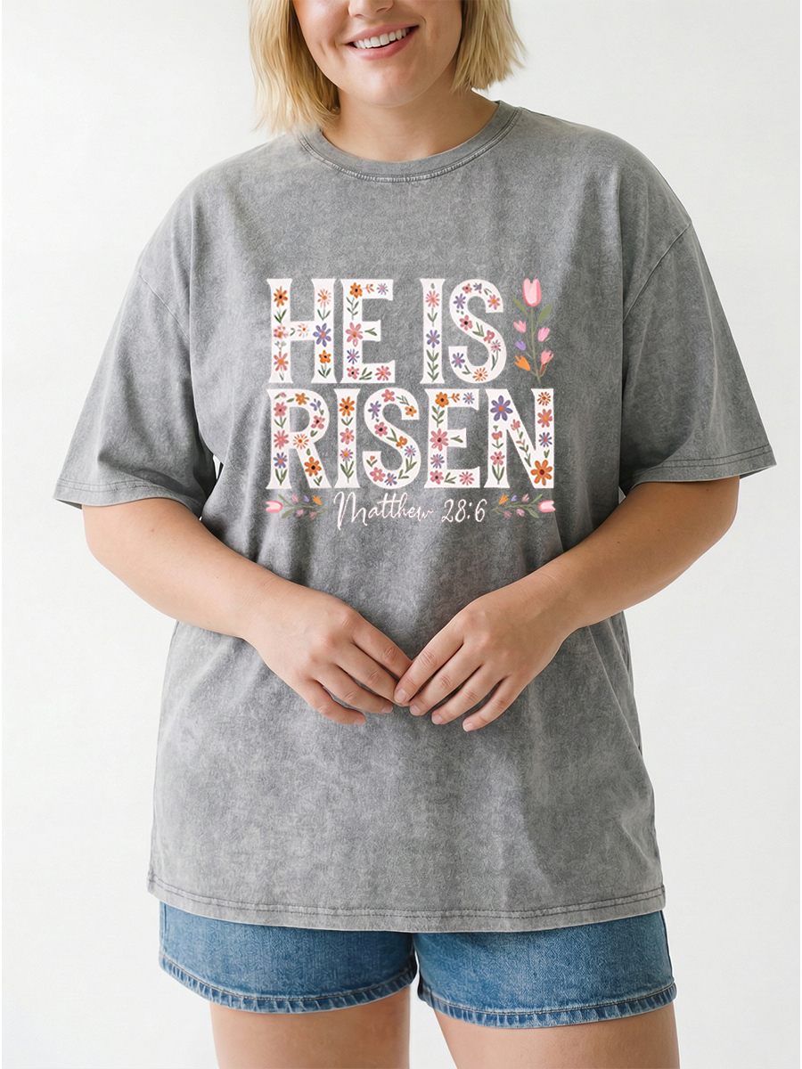Vintage He Is Risen Christian Washed T-Shirt