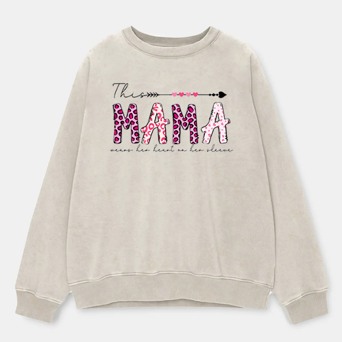 Vintage This Mama Wears Her Heart On Her Sleeve Washed Sweatshirt