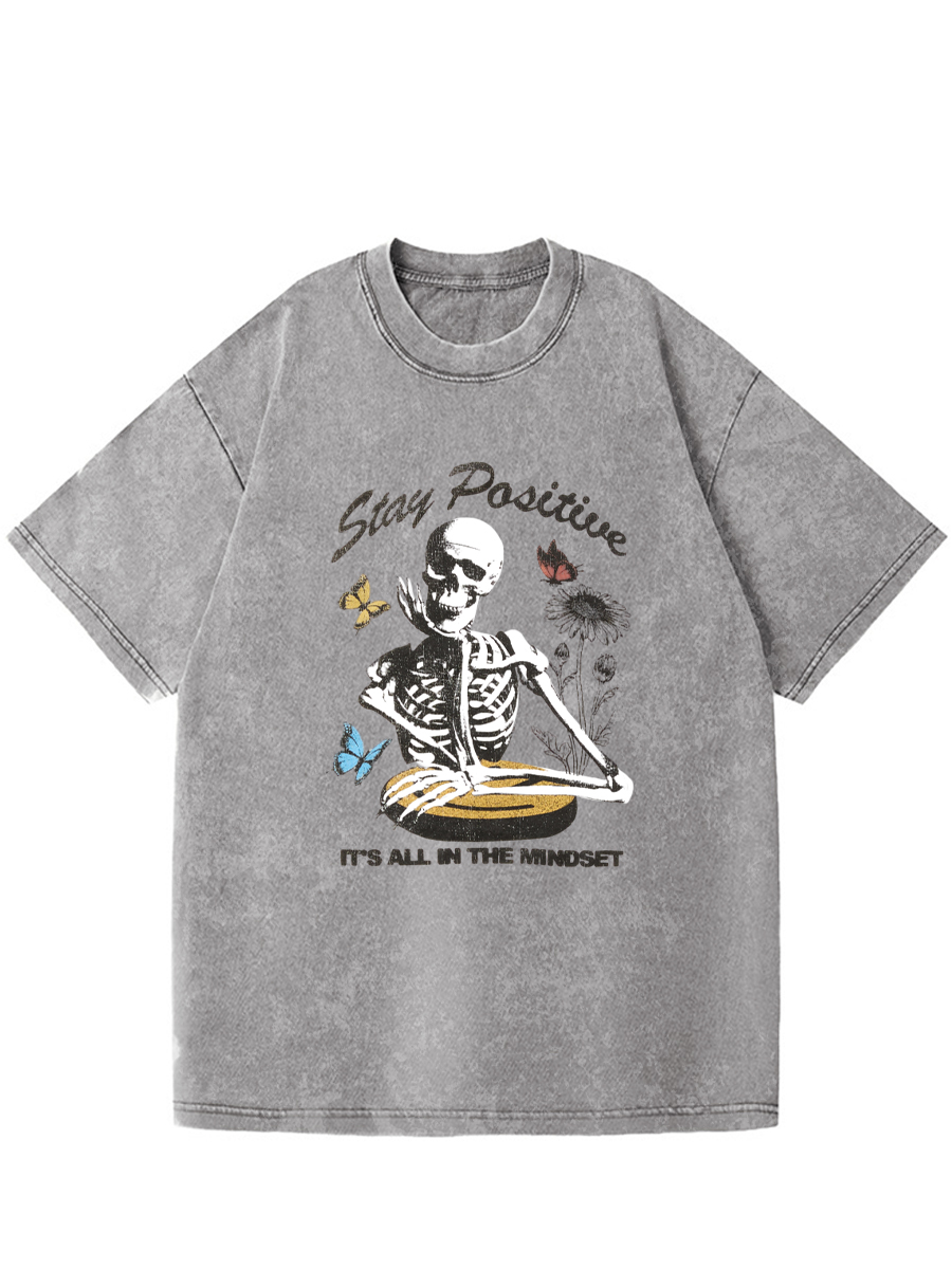 Vintage Stay Positive Skeleton Washed T-Shirt