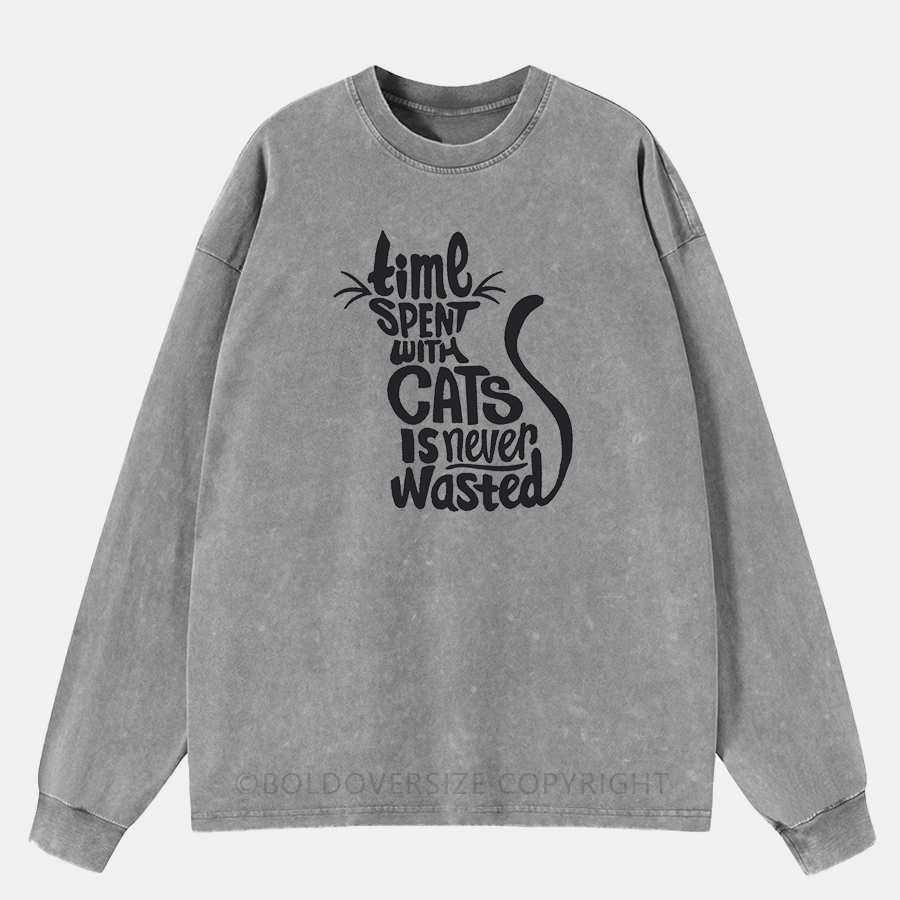Vintage Time Spent With Cats Is Never Wasted Washed Long Sleeve Shirt