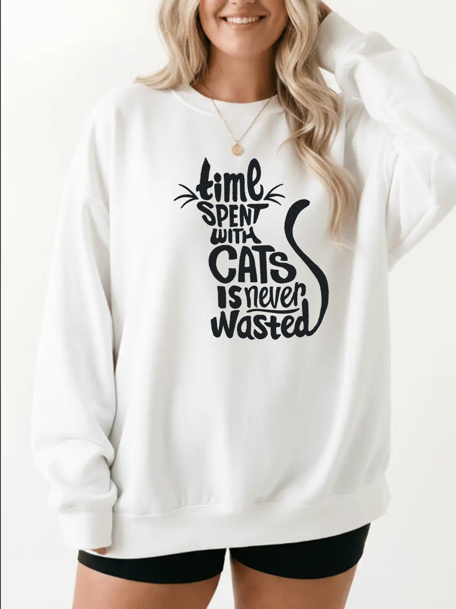 Vintage Time Spent With Cats Is Never Wasted Graphic Sweatshirt