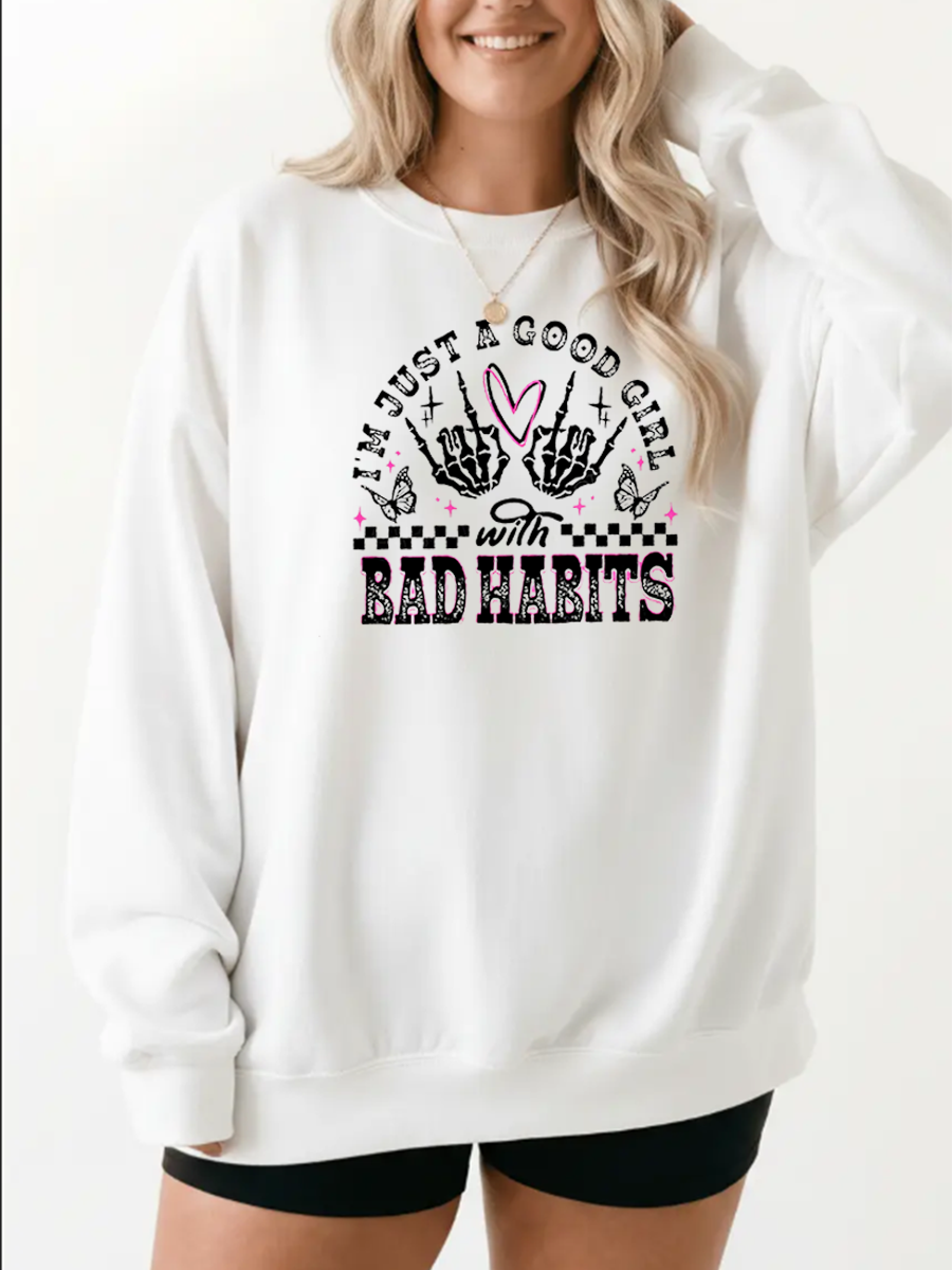 Vintage Good Girl Bad Habits Graphic Sweatshirt