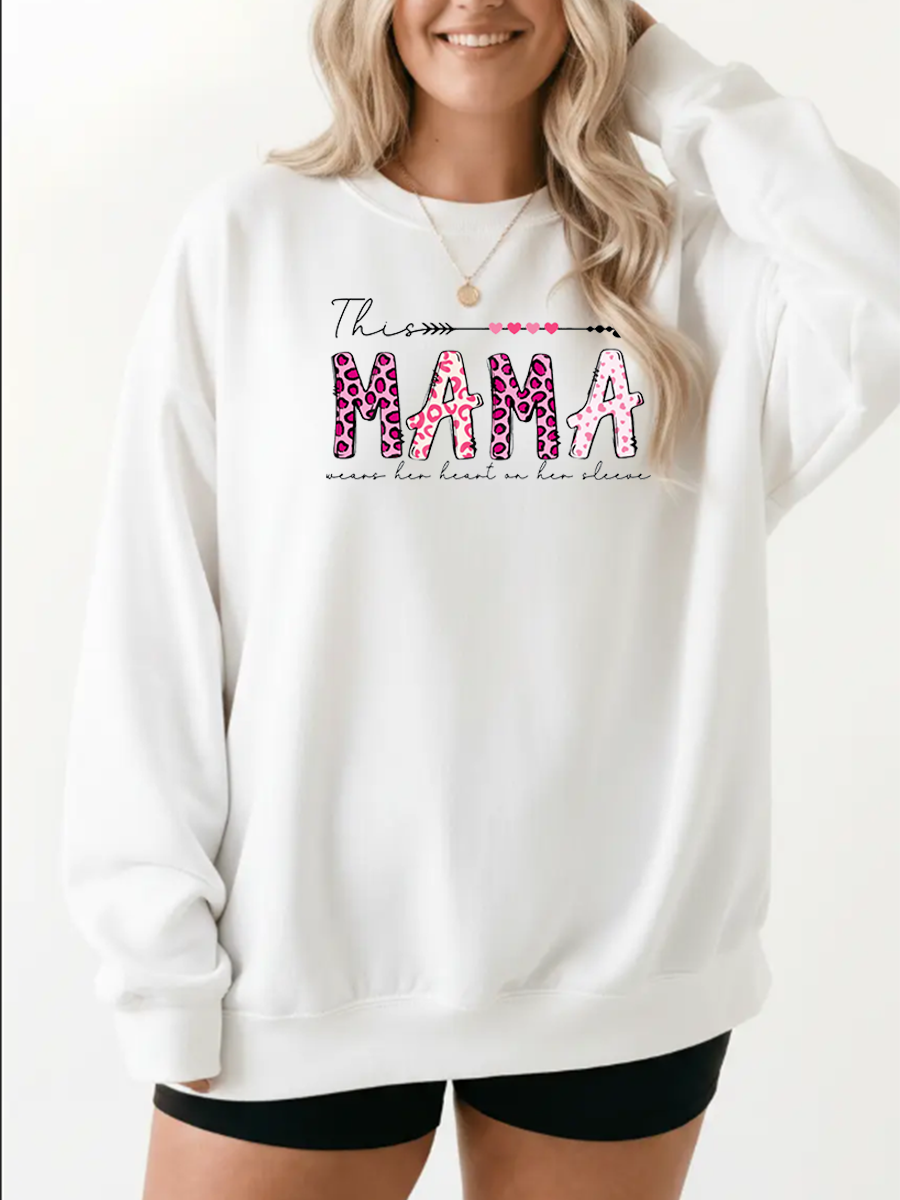 Vintage This Mama Wears Her Heart On Her Sleeve Graphic Sweatshirt
