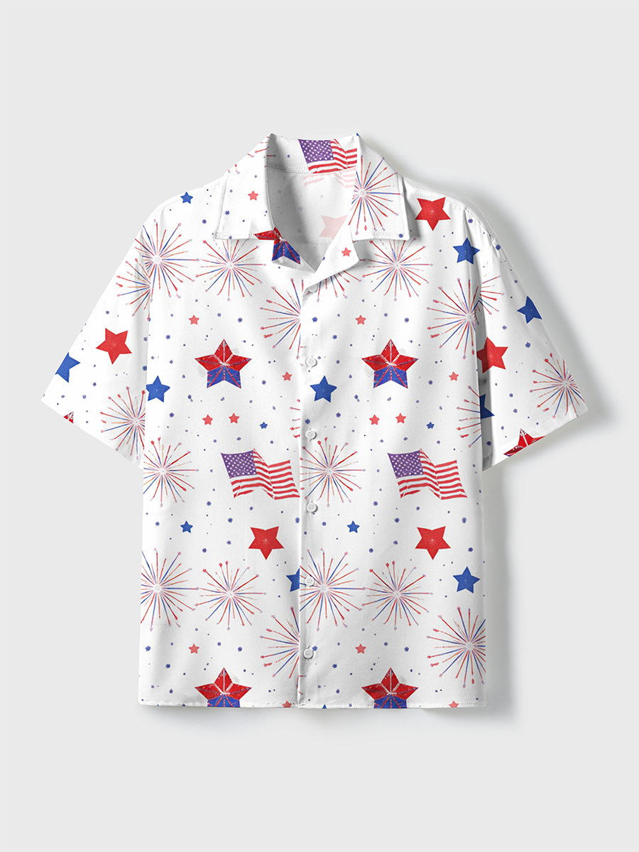 Independence Unisex Hawaiian Beach Set Camp Collar Shirt And Shorts For Casual Summer Vacation