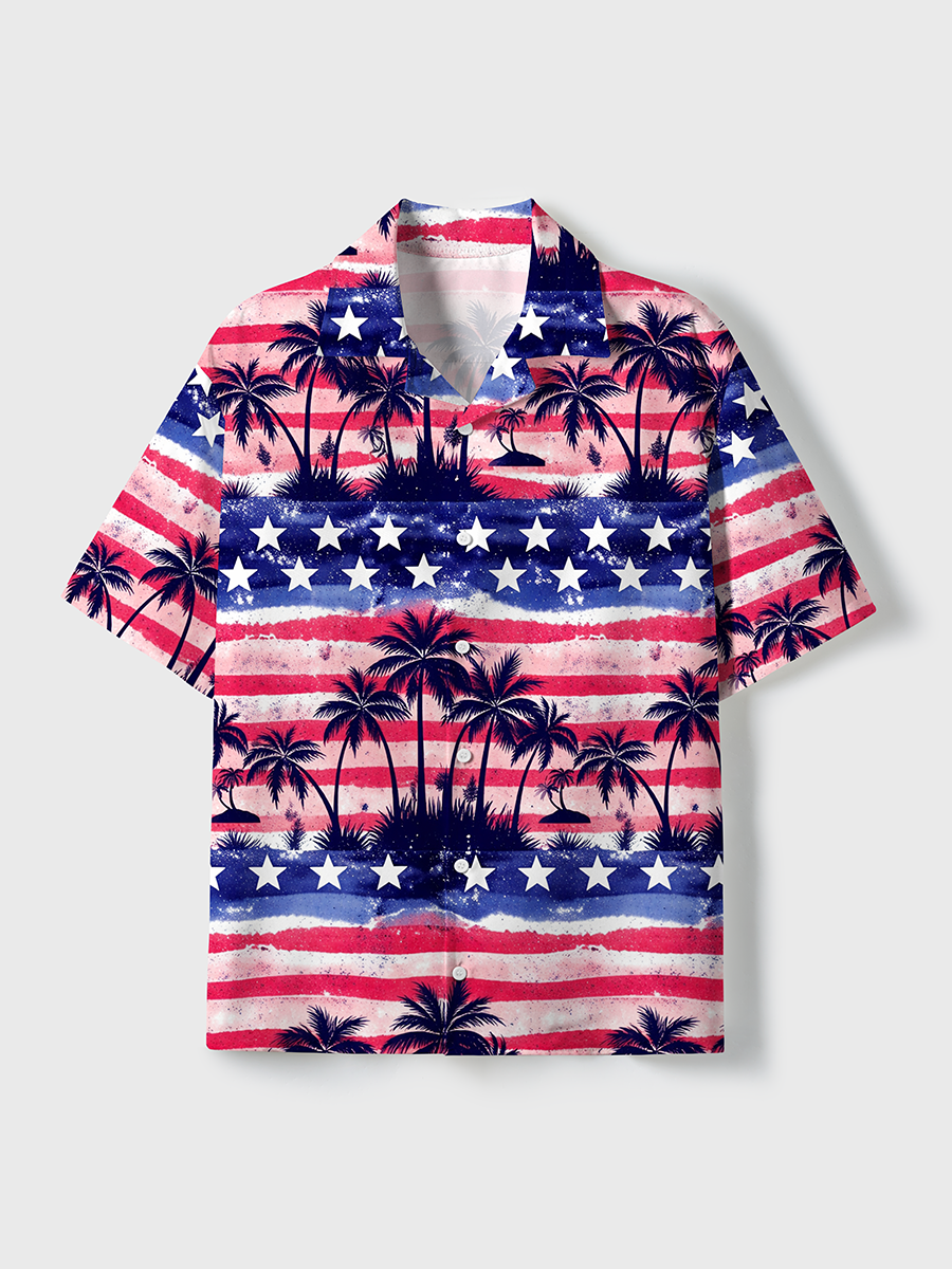 Patriotic Unisex Hawaiian Beach Set Camp Collar Shirt And Shorts For Casual Summer Vacation
