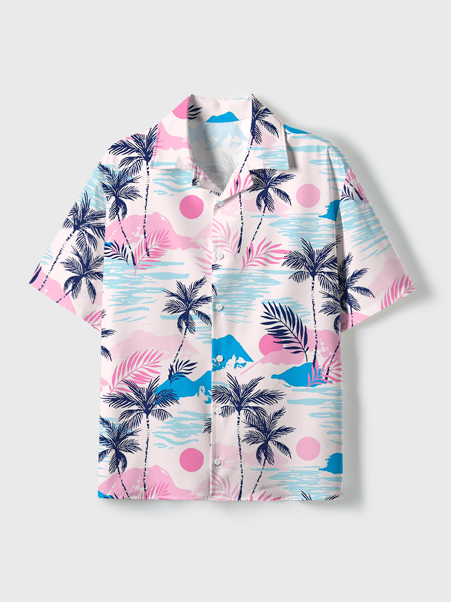 Tropical Sunset Unisex Hawaiian Beach Set Camp Collar Shirt And Shorts For Casual Summer Vacation