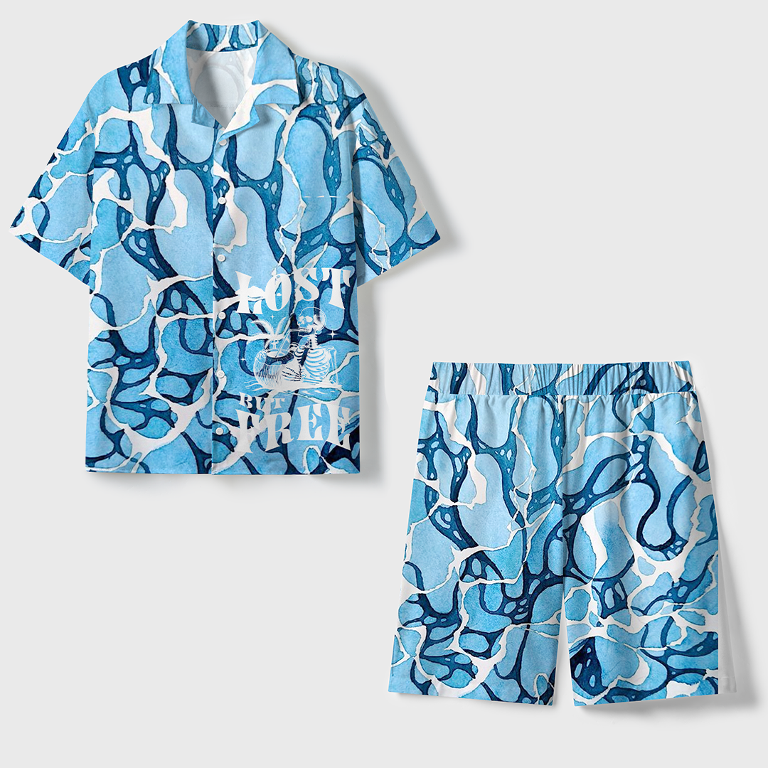 Lost But Free Unisex Hawaiian Beach Set Camp Collar Shirt And Shorts For Casual Summer Vacation
