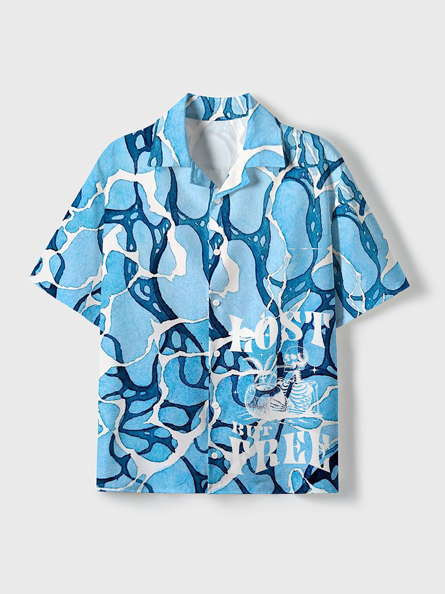 Lost But Free Unisex Hawaiian Beach Set Camp Collar Shirt And Shorts For Casual Summer Vacation