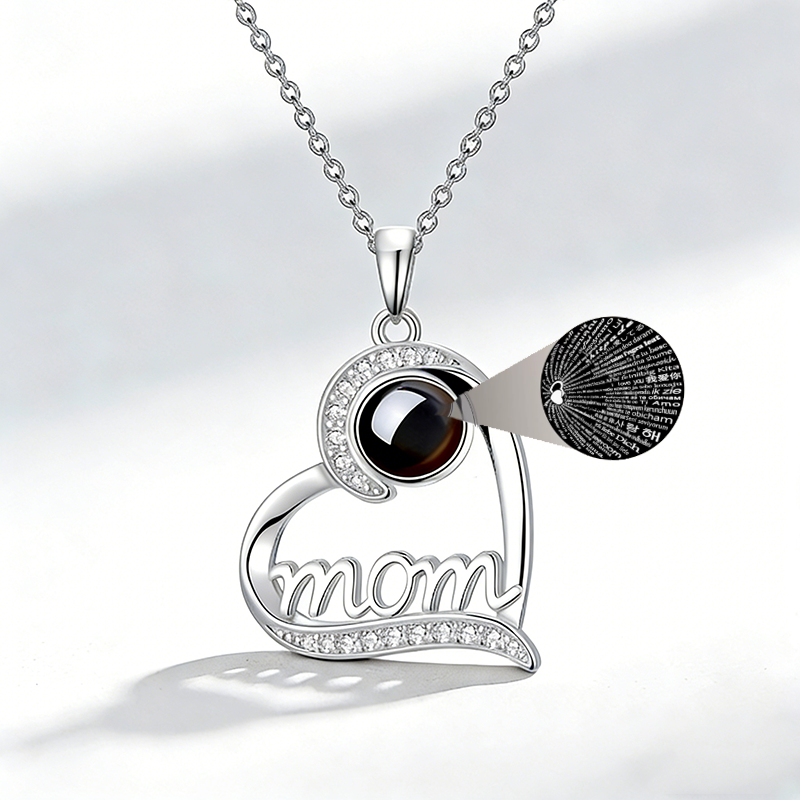 Vintage Stainless Steel Heart-shaped Mom Projection Necklace