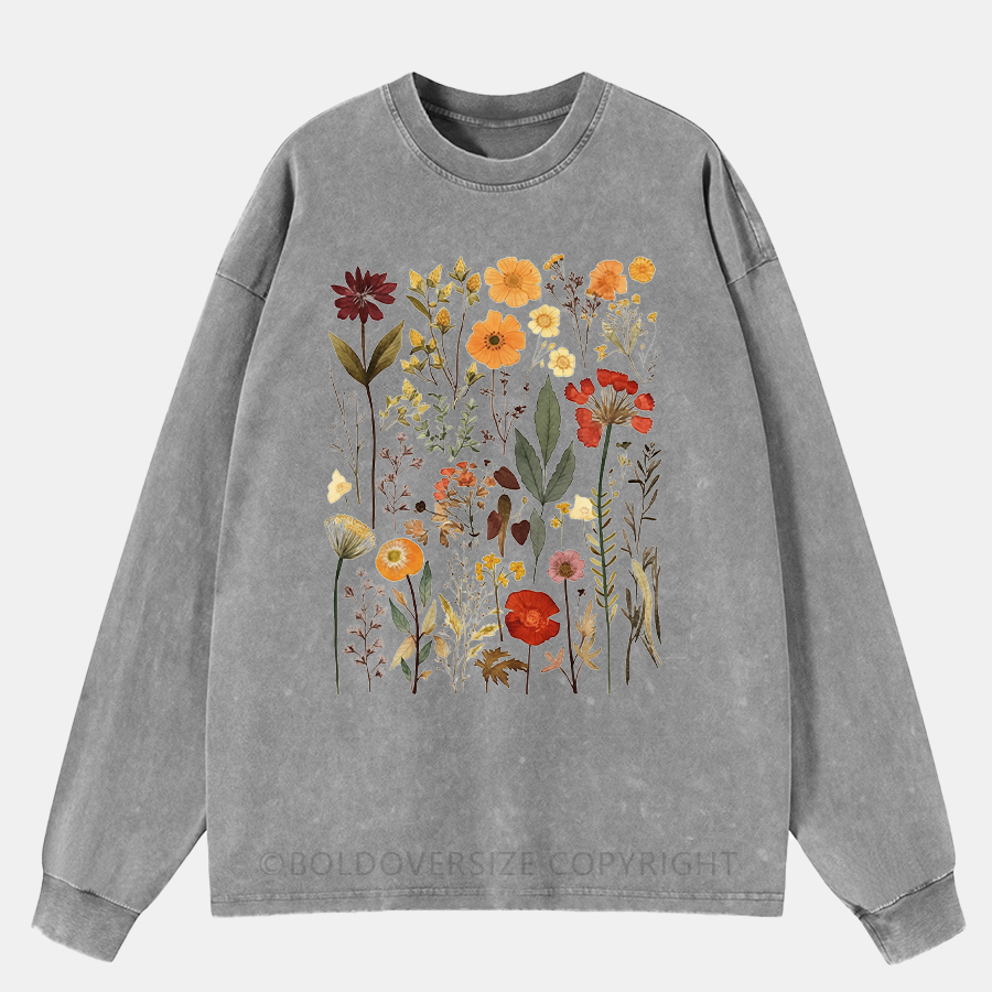 Vintage Flower Washed Long Sleeve Shirt