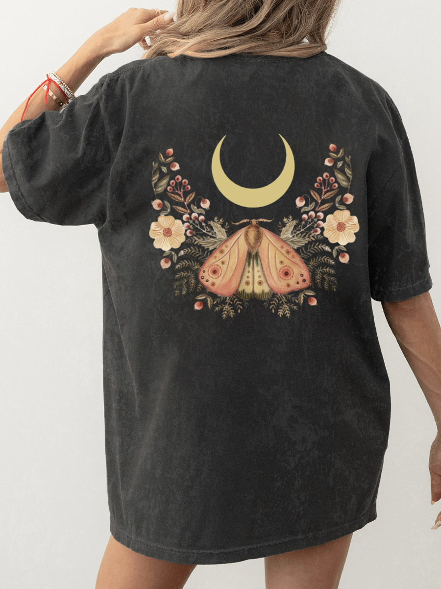 Vintage Mystical Moth And Moon Washed T-Shirt