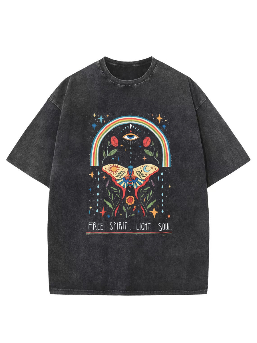 Vintage Rainbow Flower And Butterfly Washed T-Shirt