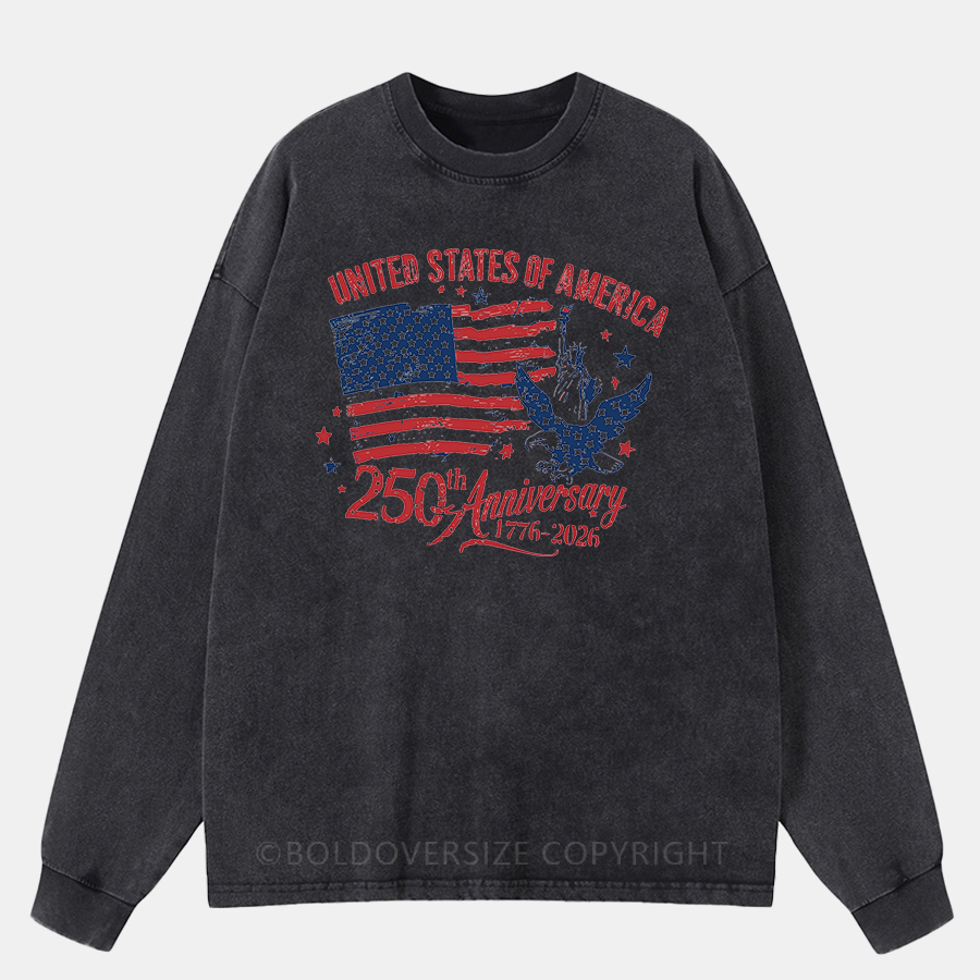 Vintage America 250Th Anniversary Patriotic Eagle Washed Long Sleeve Shirt