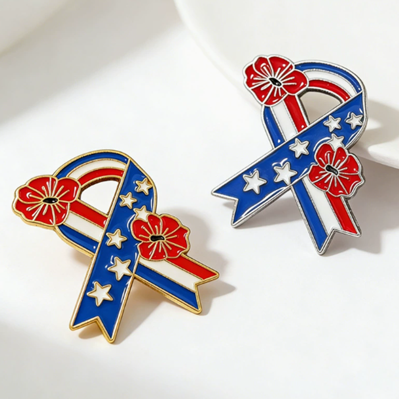 Vintage Independence Day Diamond Brooch Patriotic Poppy Star Brooch