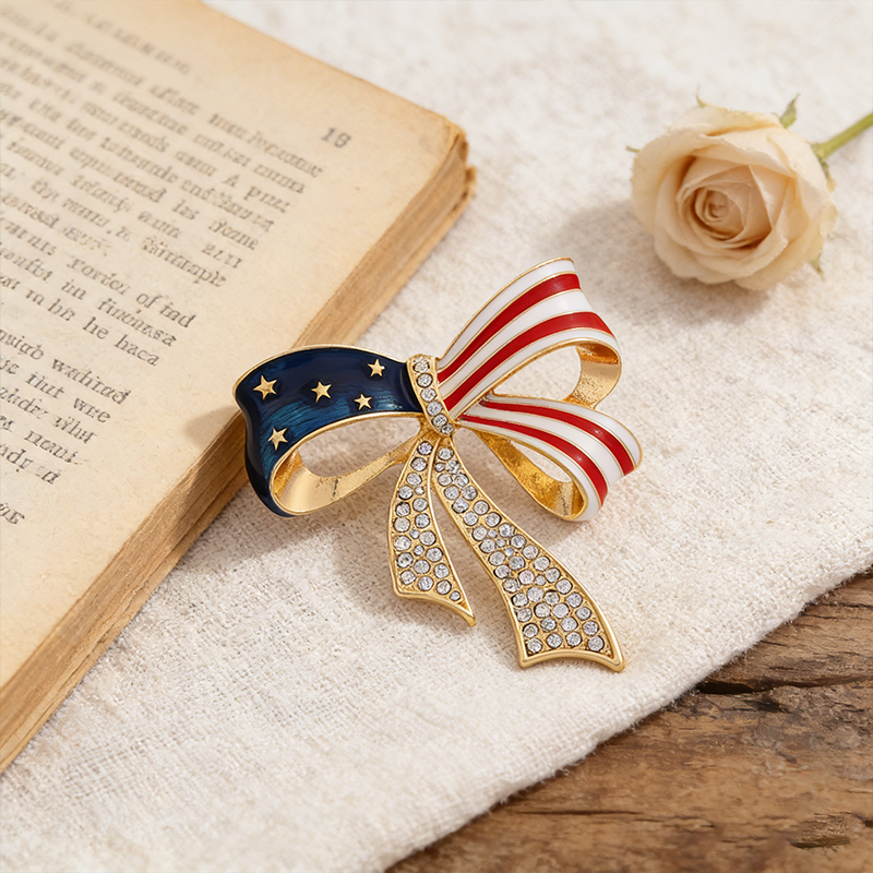 Independence Day Patriotic Series Diamond-Studded Butterfly Brooch