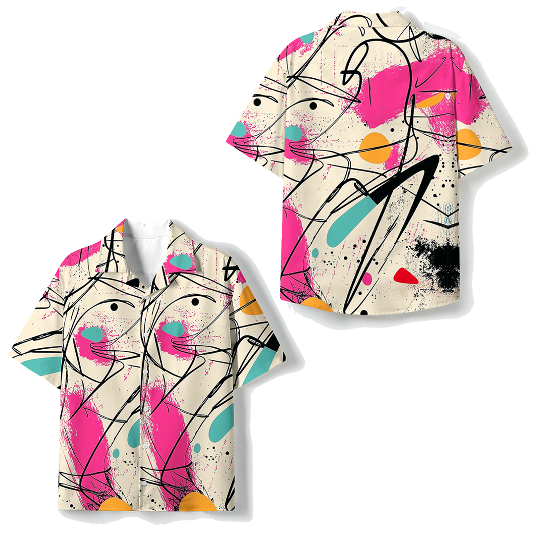 Abstract Urban Art Unisex Hawaiian Beach Set Camp Collar Shirt And Shorts For Casual Summer Vacation