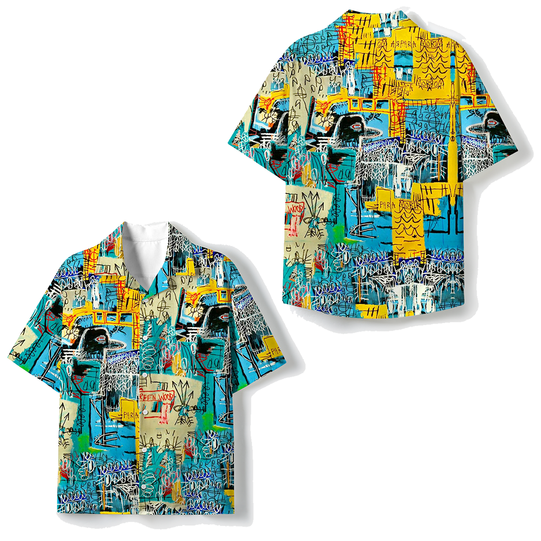 Playful Minimalist Doodles Unisex Hawaiian Beach Set Camp Collar Shirt And Shorts For Casual Summer Vacation