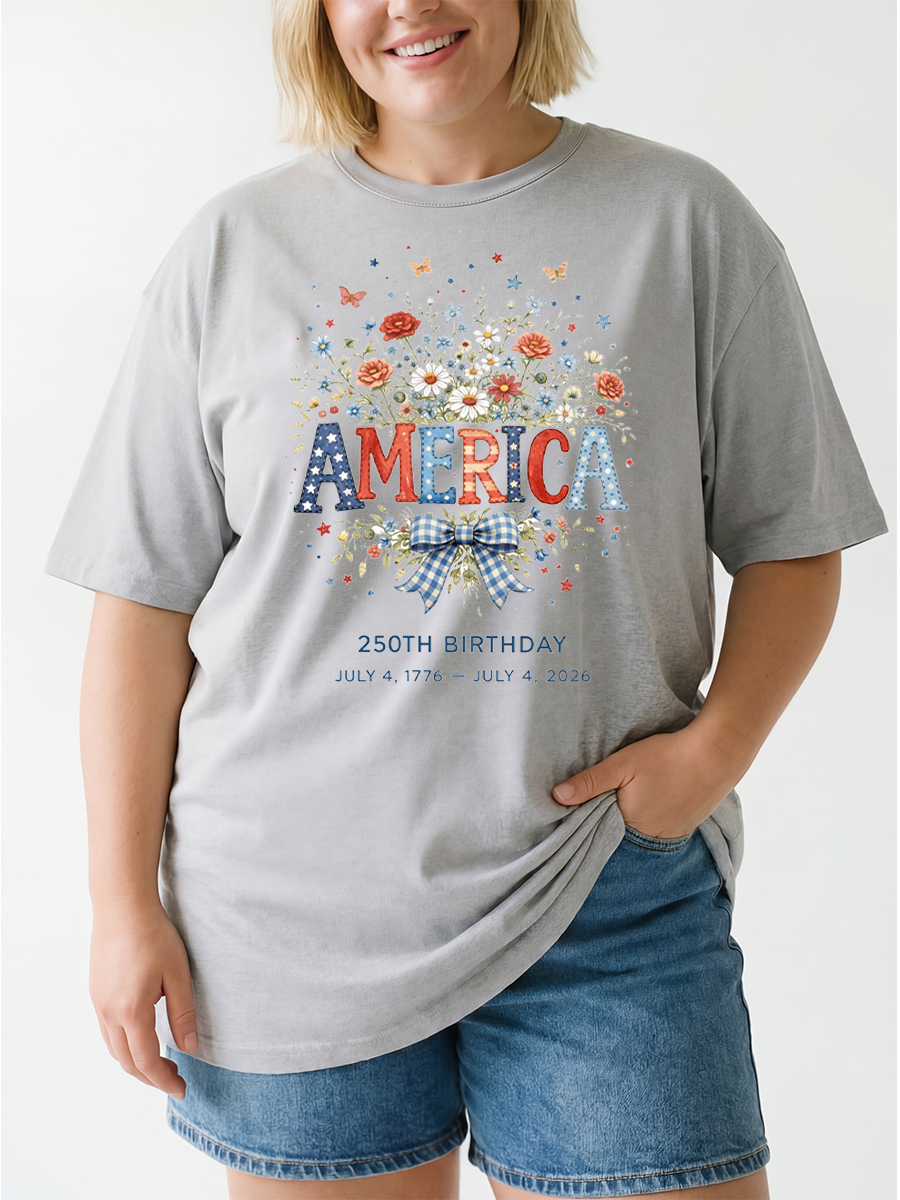 Vintage 4Th Of July 2026 Patriotic Floral Oversize Graphic Tee
