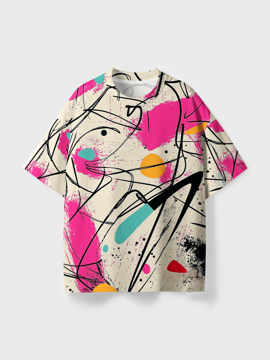 Vintage Colorful Abstract Doodle All Over Print T-Shirt