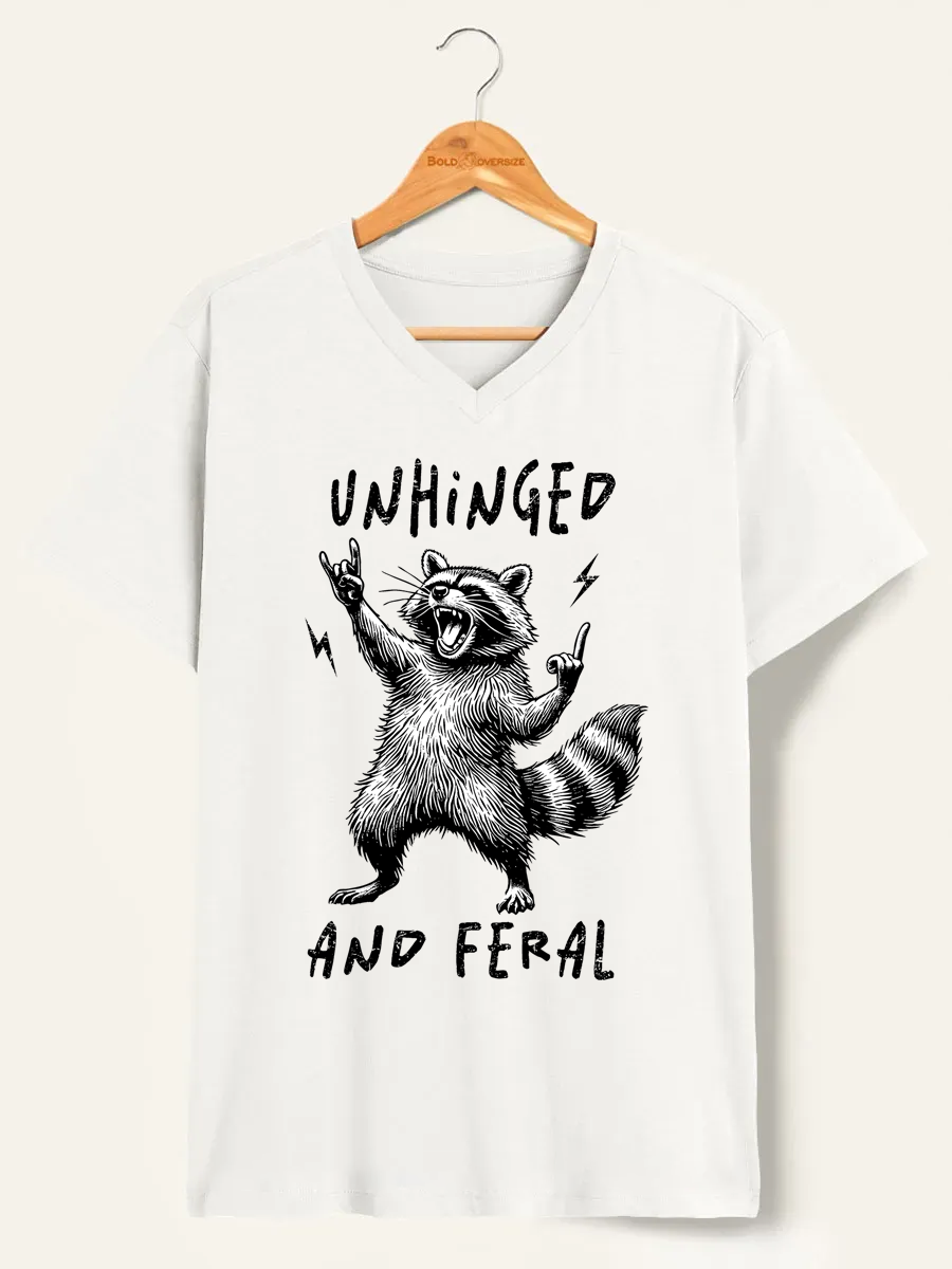 Vintage Unhinged And Feral Raccon V-Neck Tee