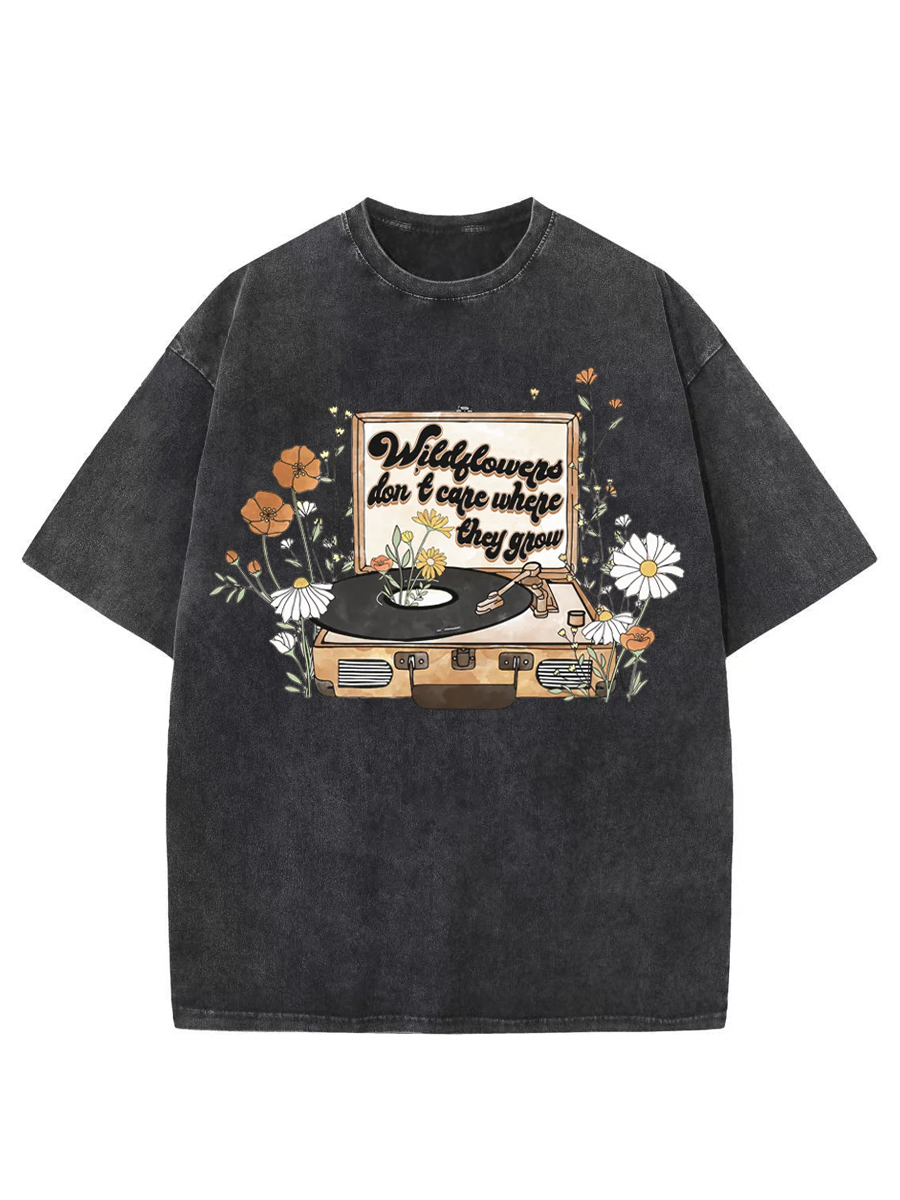 Vintage Wildflowers Don'T Care Where They Grow Washed T-Shirt