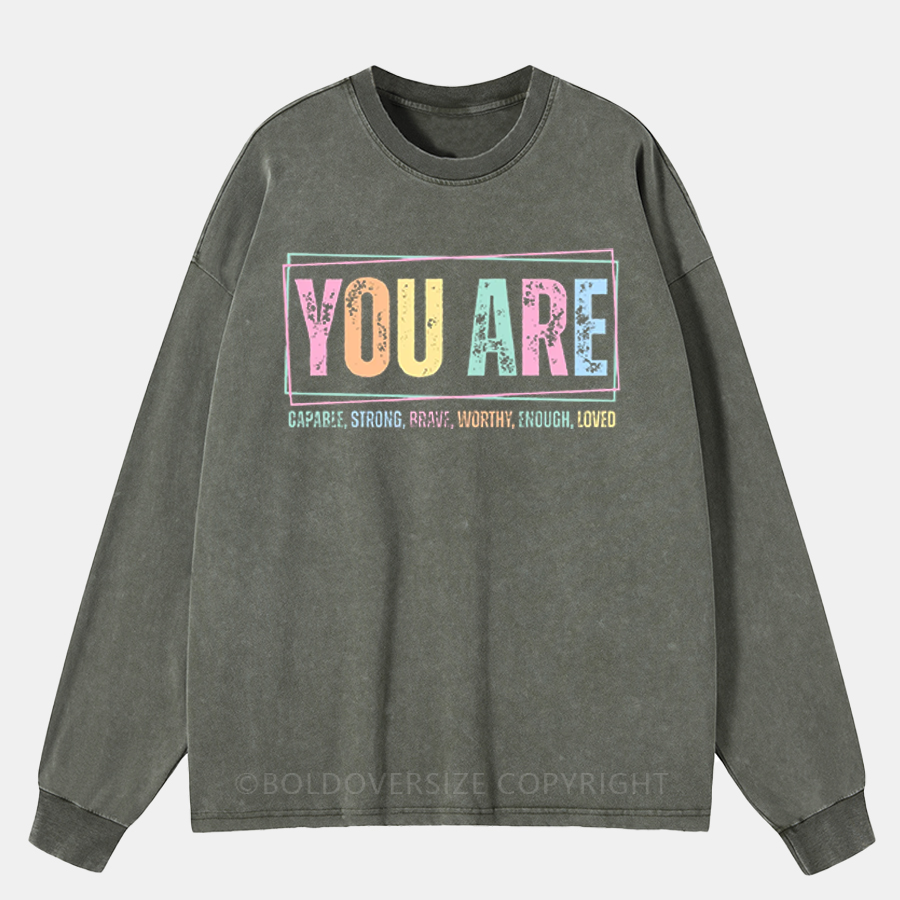Vintage You Are Inspirational Washed Long Sleeve Shirt