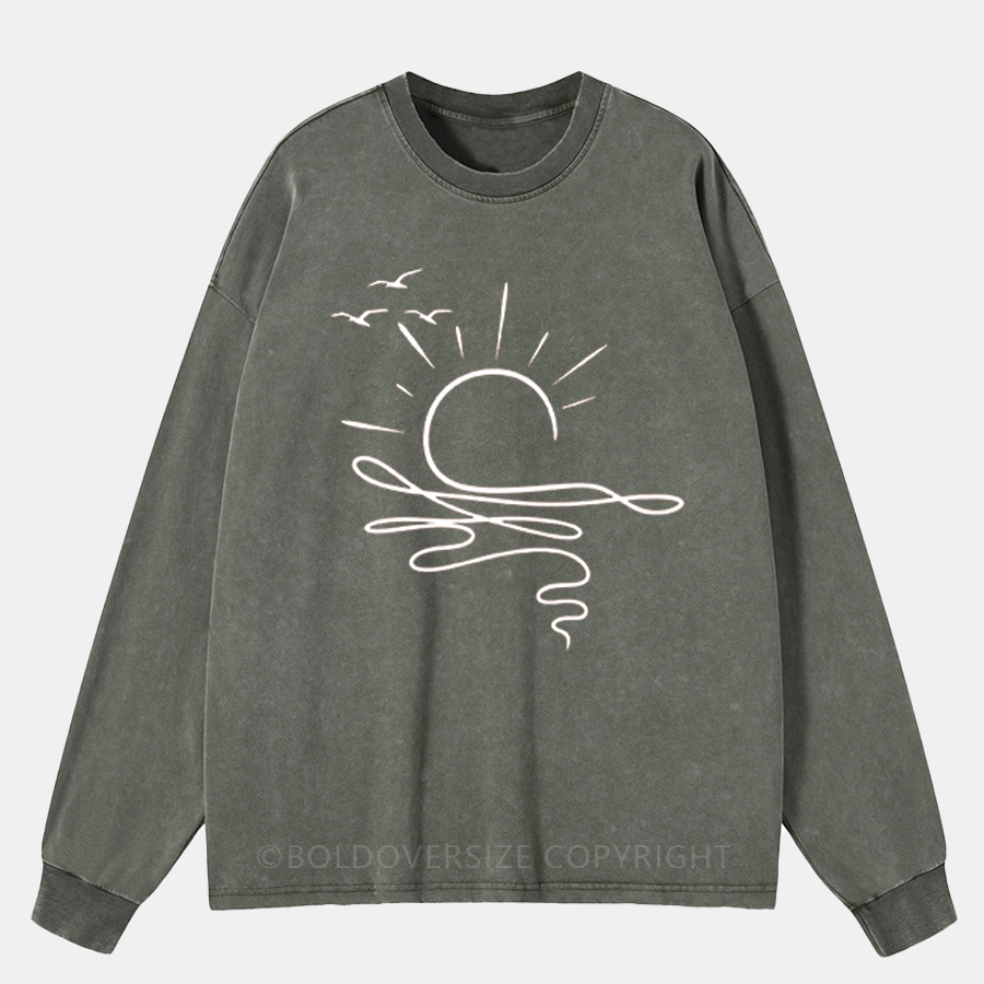 Vintage Sun Oceancute Minimalist Summer Washed Long Sleeve Shirt