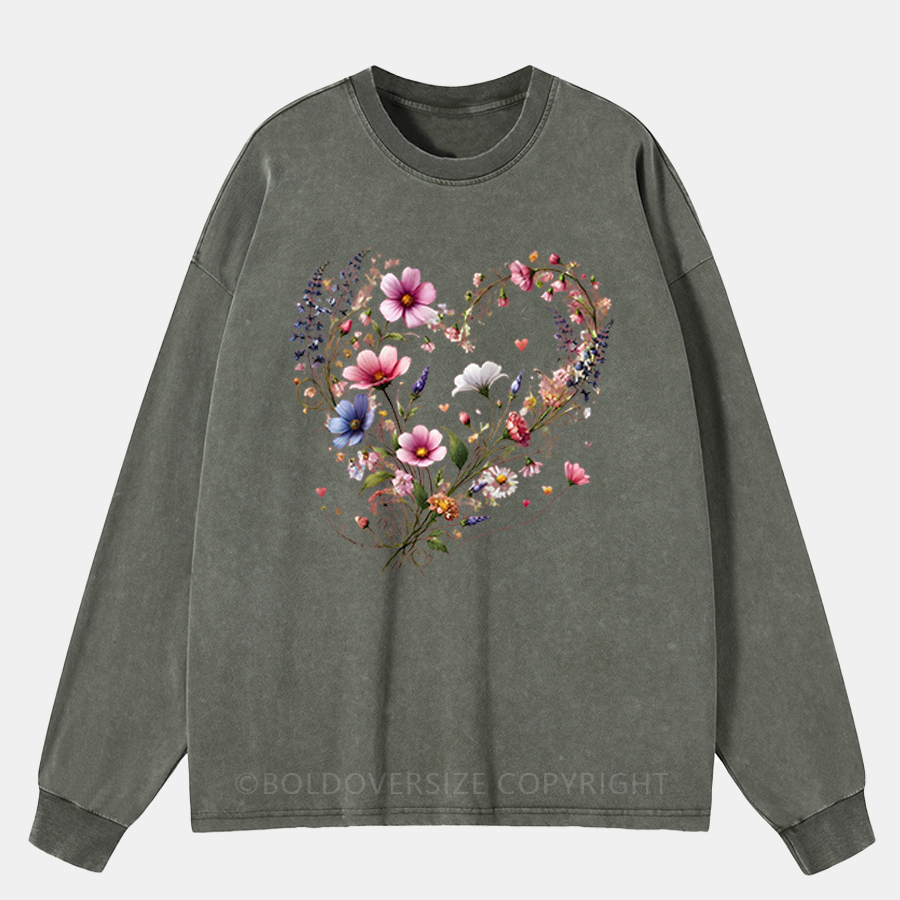 Vintage Aesthetic Floral Washed Long Sleeve Shirt