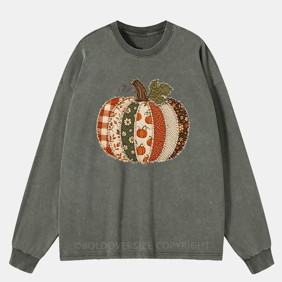 Vintage Fall Pumpkin Washed Long Sleeve Shirt