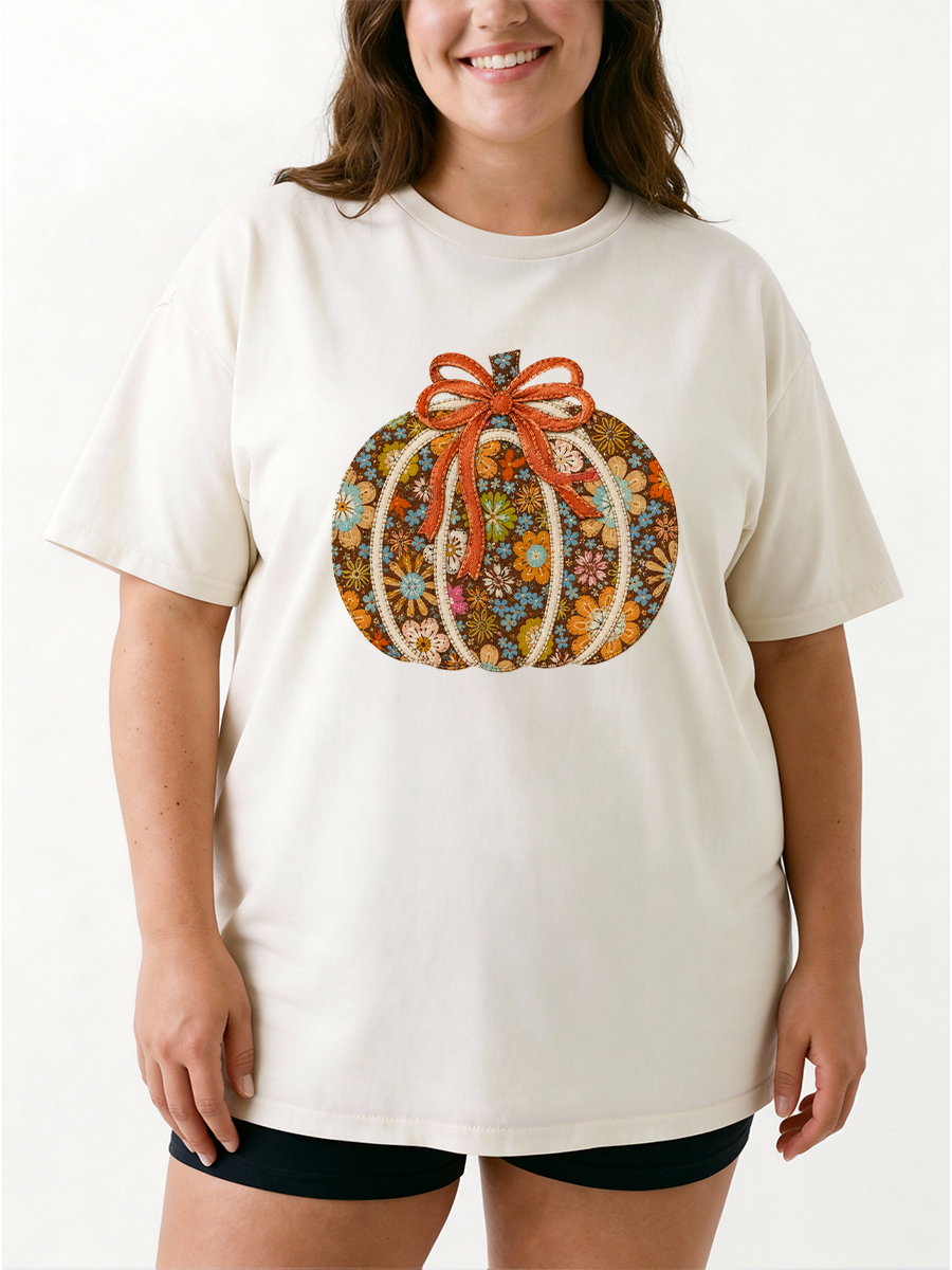 Vintage Floral Pumpkin Oversize Graphic Tee