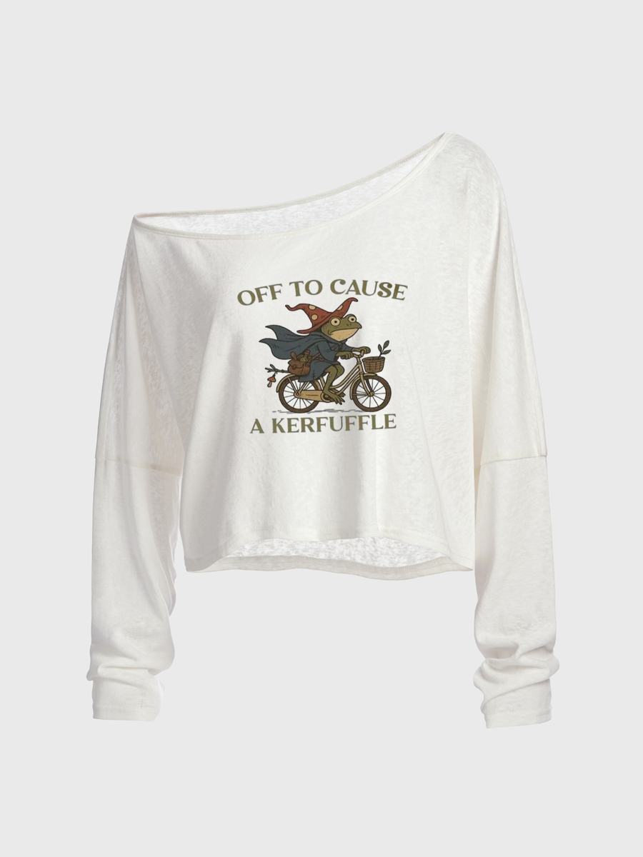 Off To Cause A Kerfuffle Frog Off The Shoulder Sweatshirt